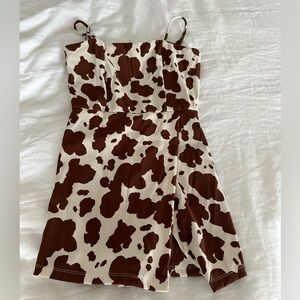 Brown and white cow print romper